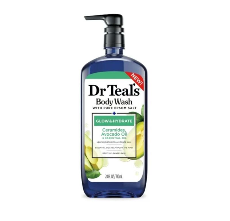 Dr. Teal's Glow & Hydrate Body Wash With Ceramides and Avocado Oils - Paraben-Free Cleansing and Hydrating Body Wash with Aloe Vera and Vitamin E