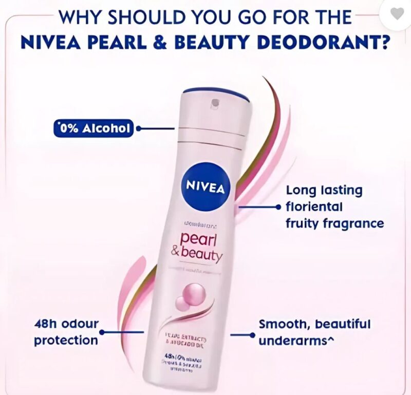 Nivea Pearl & Beauty Anti-Perspirant Deodorant Spray For Women - 48-Hour Protection Deodorant with Pearl Extracts for Beautiful Underarms - Image 2