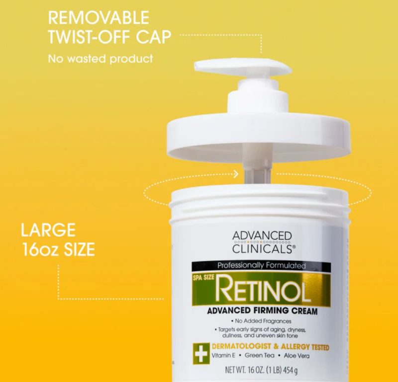 Advanced Clinicals Retinol Advance Firming Cream - With Aloe Vera, Chamomile & Green Tea, Reduces Sun Damage, Wrinkles & Crepey Skin - Image 3